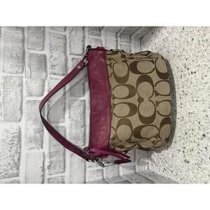 Coach Signature Hobo with Pink Leather Trim
